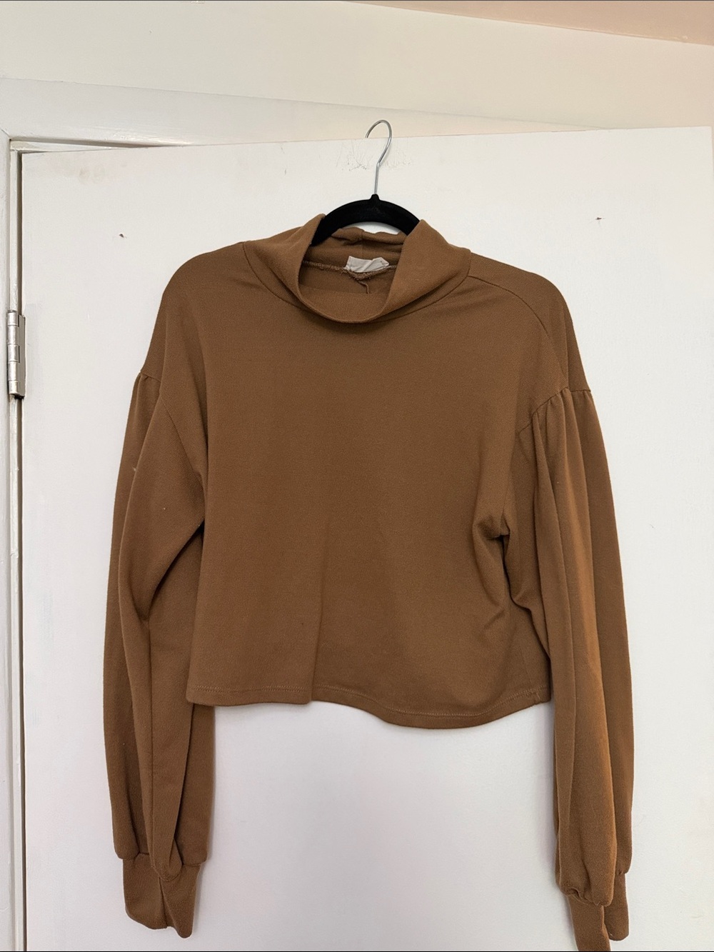 Altar'd State Cropped Funnel Neck Sweatshirt in Camel Brown